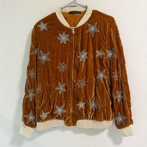 Zara Trafaluc Velvet Star Embroidered Bomber Jacket Size L